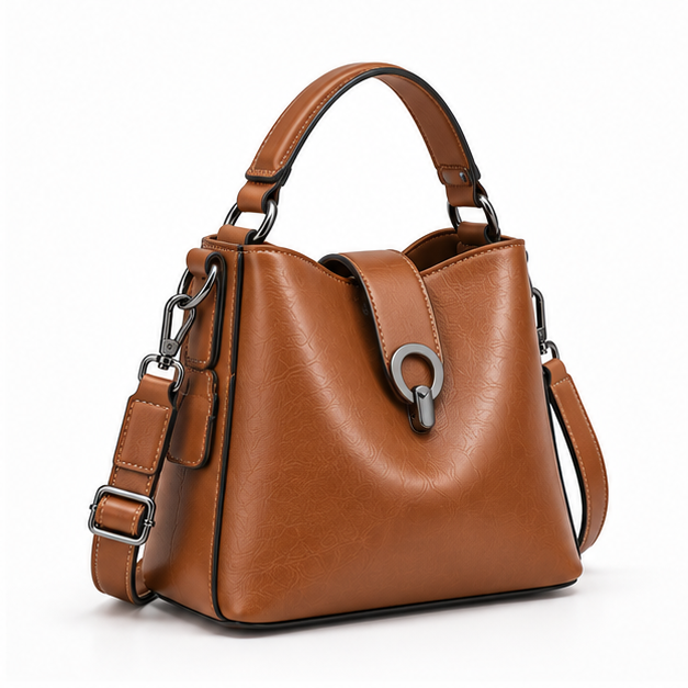 Caramel Leather Structured Shoulder Handbag Purse-1