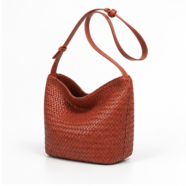 Woven Leather Slouchy Shoulder Hobo Bag-3