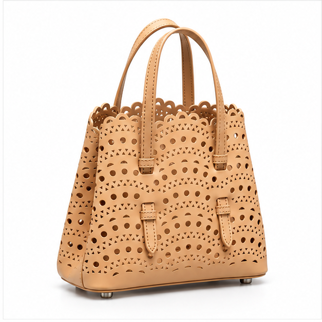 Apricot Laser Cut Structured Tote Bag-1