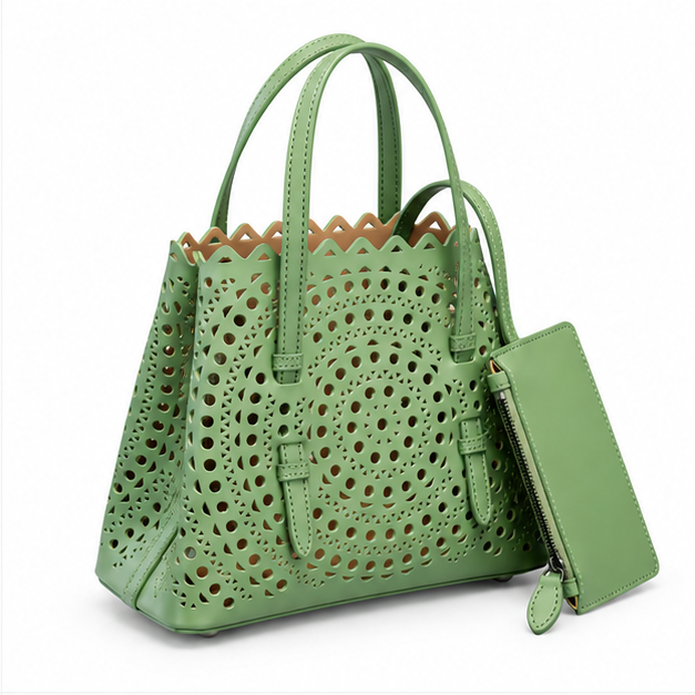 Sage Laser-Cut Tote With Matching Pouch-1