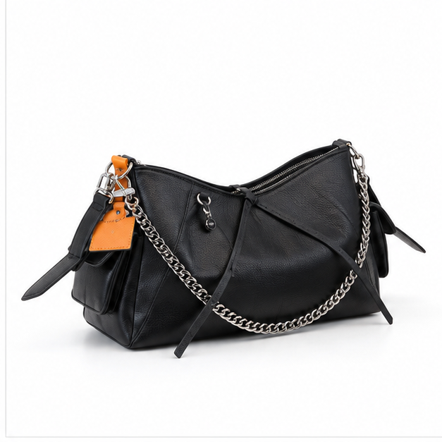 Black Chain Detail Shoulder Bag Handbag-1