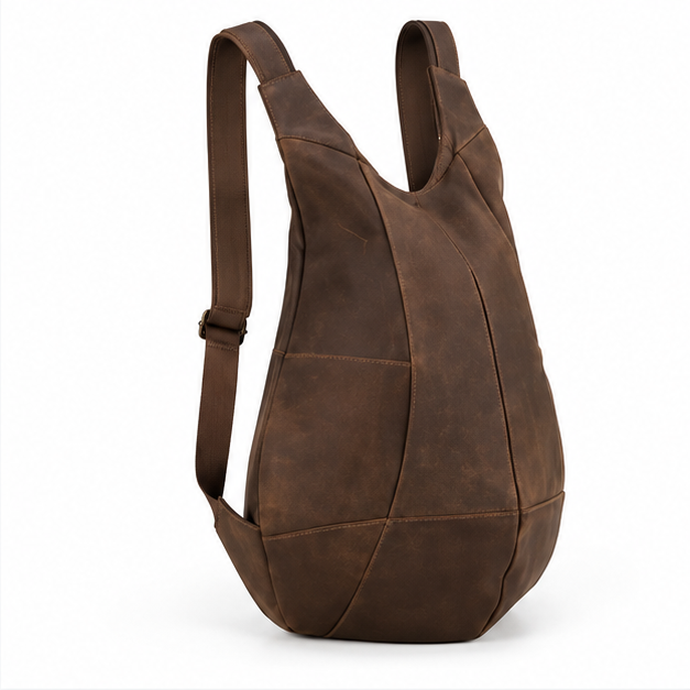 Dark Brown Adjustable Leather Backpack Bag-1