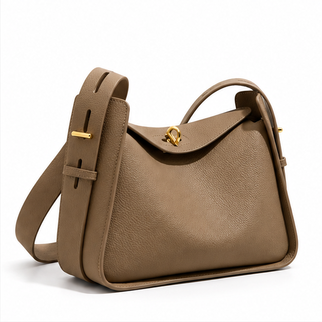 Elephant Grey Pebbled Leather Shoulder Bag-1