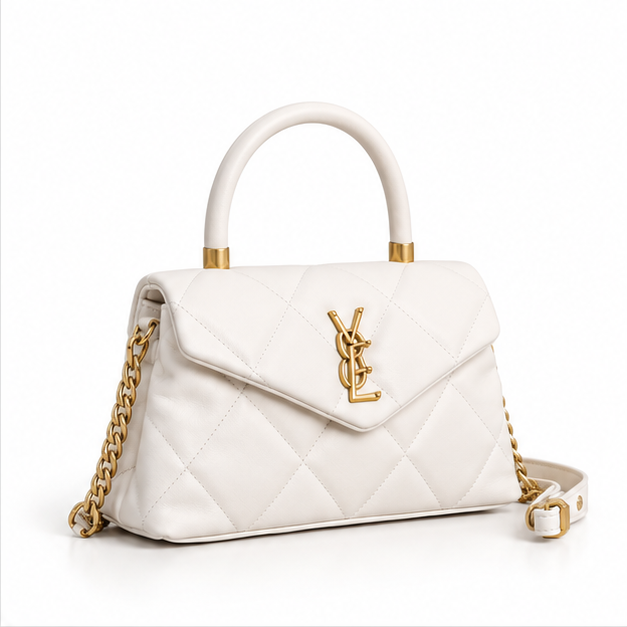 Ivory Quilted Top Handle Shoulder Bag-1