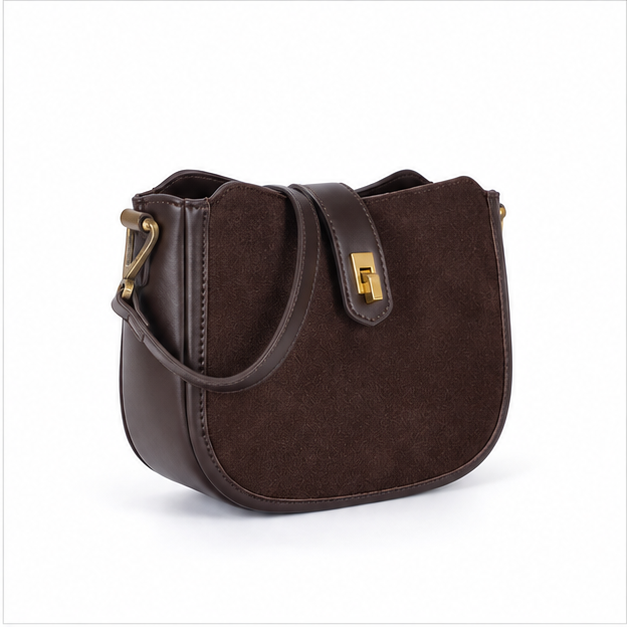 Elegant Brown Suede Crossbody Shoulder Bag-1