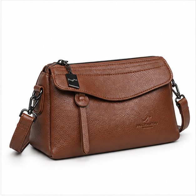 Elegant Brown Textured Leather Crossbody Handbag-1