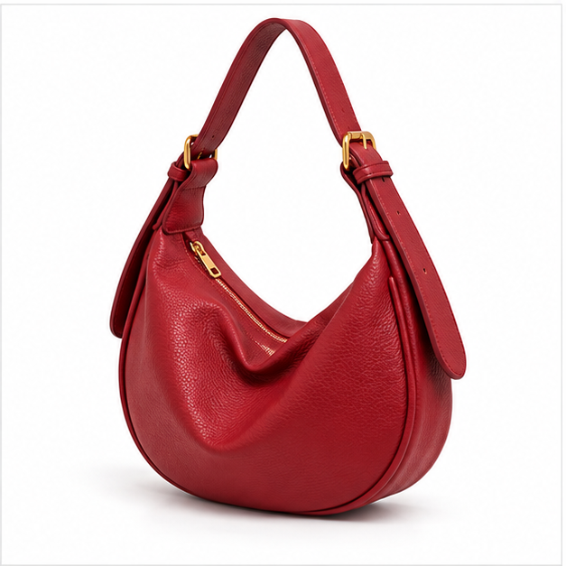 Red Crescent Slouchy Leather Shoulder Bag-3