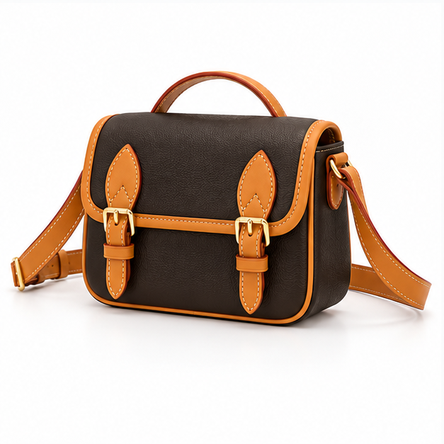 Vintage Two-Tone Buckle Crossbody Satchel-3