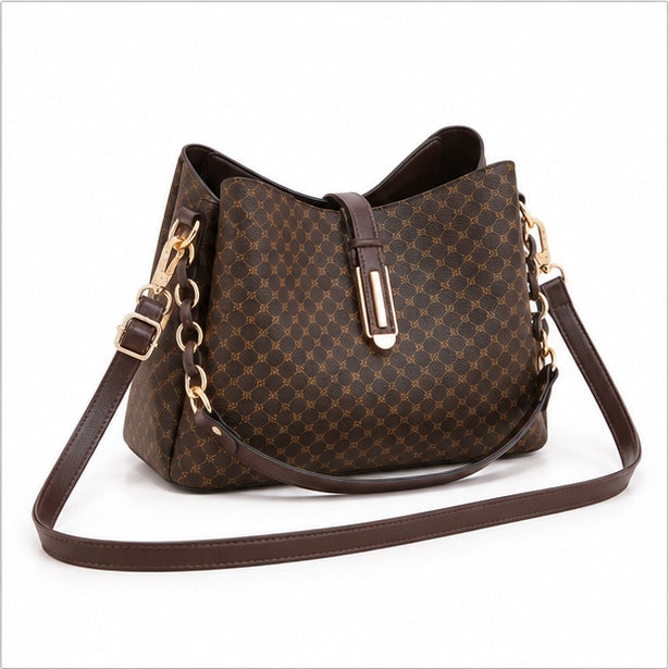 Elegant Coffee Monogram Chain Shoulder Handbag-1