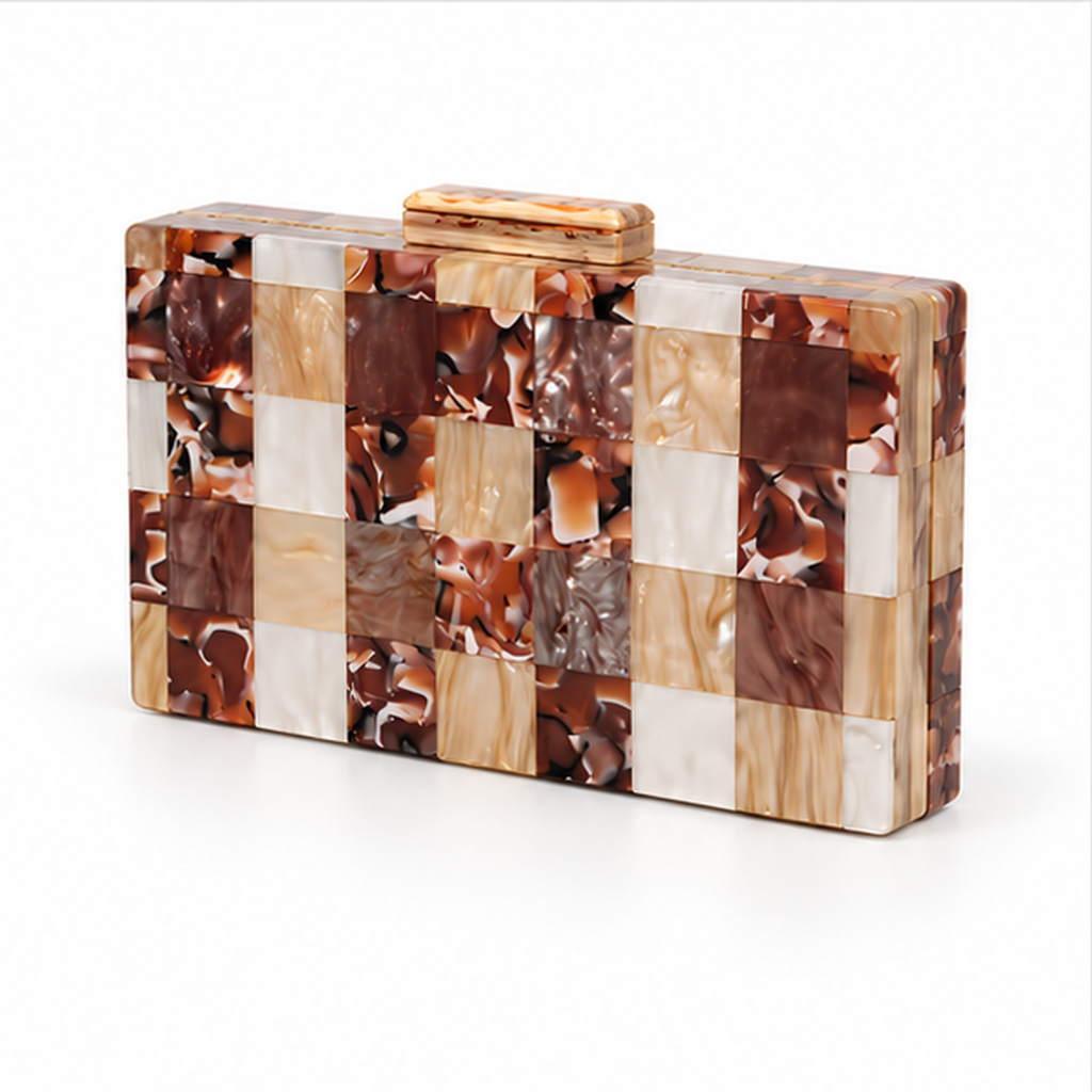 Marble Mosaic Structured Evening Clutch Bag-3