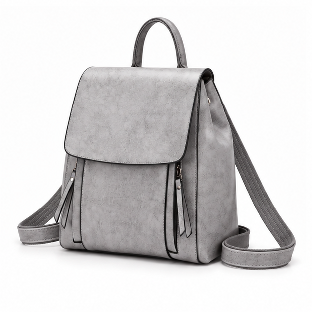 Elegant Grey Adjustable Flap Backpack Bag-3