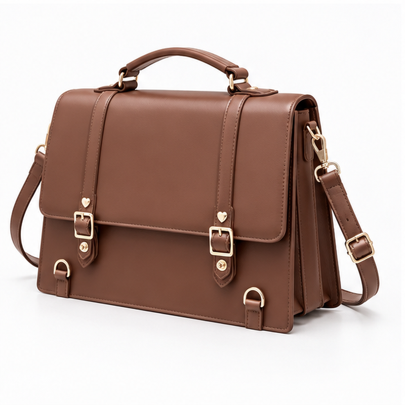 Elegant Brown Structured Buckle Shoulder Satchel-3