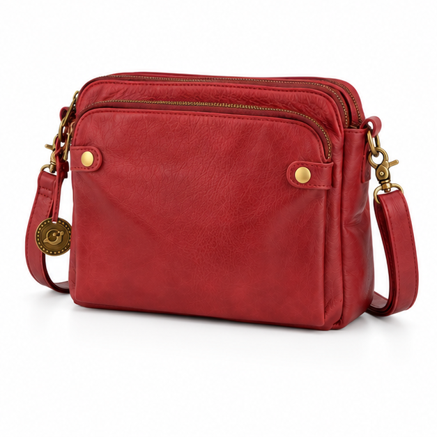 Vintage Red Leather Crossbody Shoulder Bag-3