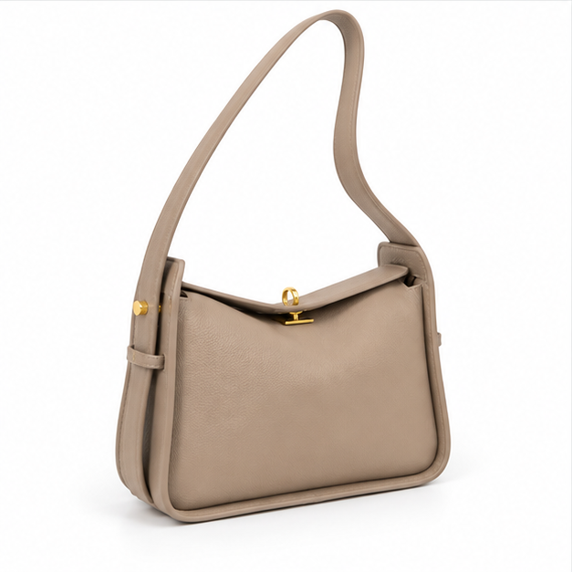 Grey Pebbled Leather Shoulder Handbag Design-1