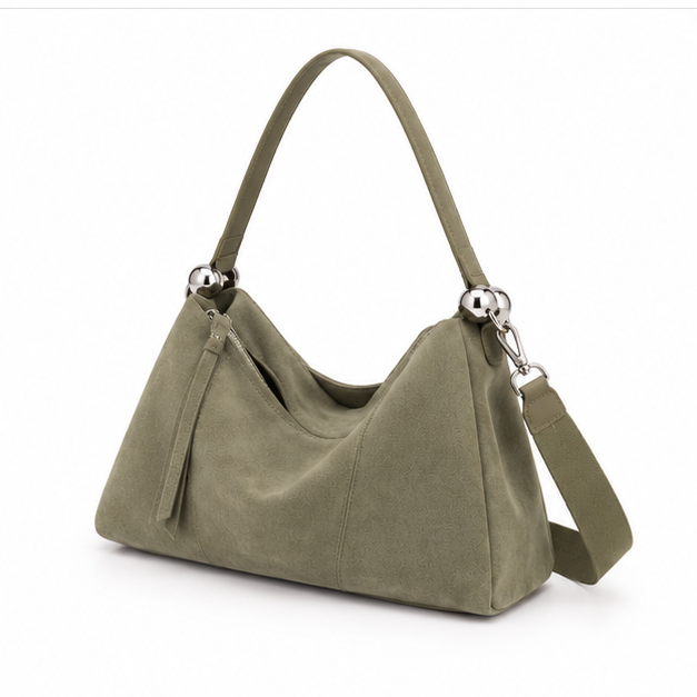 Green Suede Slouchy Shoulder Hobo Bag-3