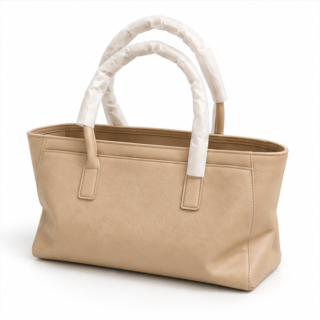 Beige Textured Everyday Carry Tote Handbag-3