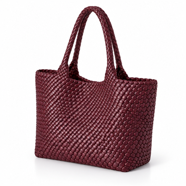 Burgundy Woven Leather Everyday Tote Bag-3