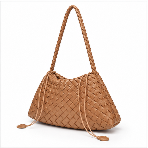 Light Brown Woven Leather Shoulder Bag-3