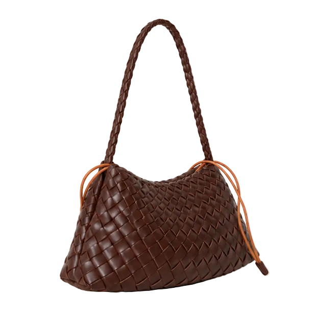 Woven Chocolate Brown Braided Shoulder Bag