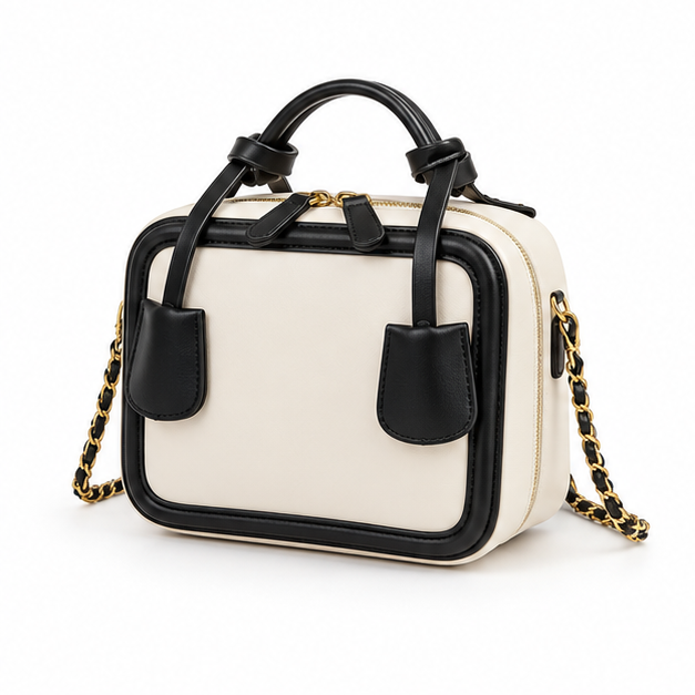 Elegant Contrast Chain Structured Shoulder Handbag-3