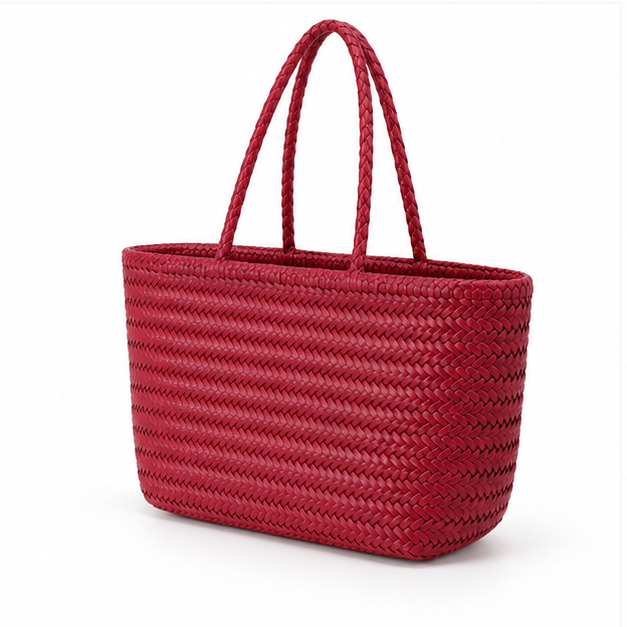 Burgundy Woven Everyday Structured Tote Bag-3