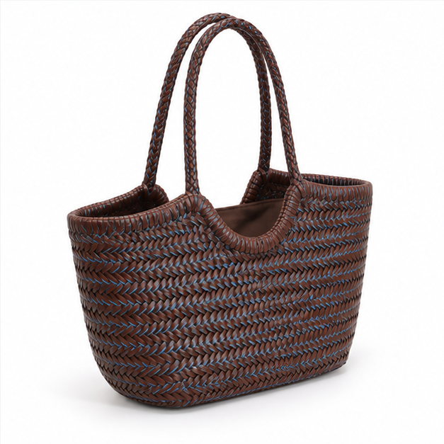 Brown Blue Woven Everyday Tote Bag-1