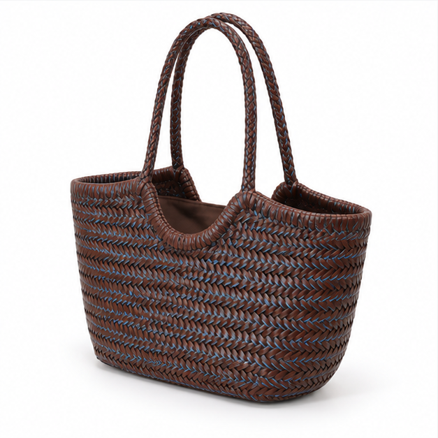 Brown Blue Woven Everyday Tote Bag-4