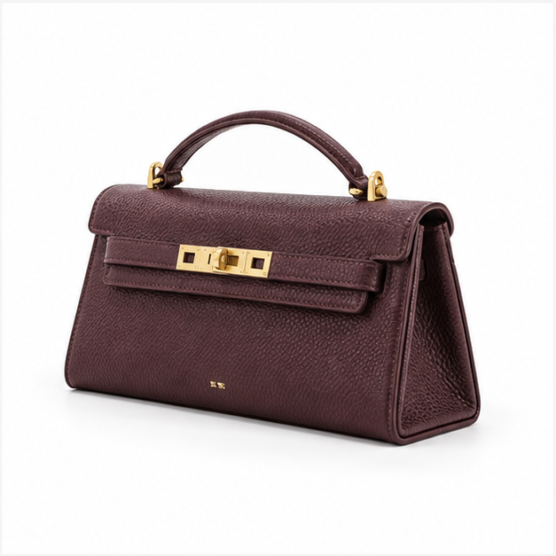 Burgundy Structured Top Handle Statement Handbag-3