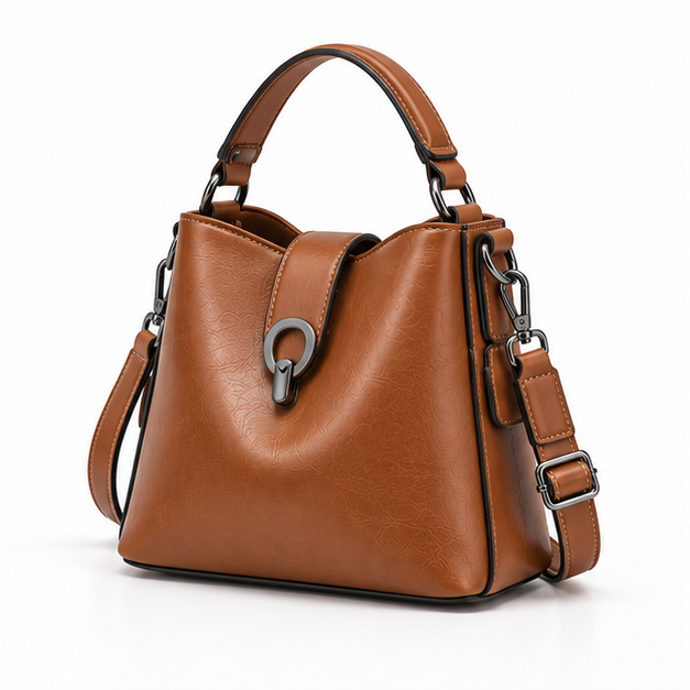 Caramel Leather Structured Shoulder Handbag Purse-3