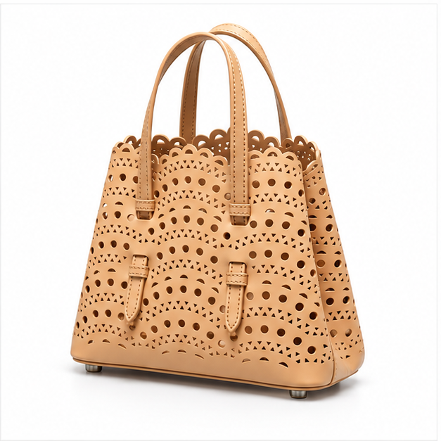 Apricot Laser Cut Structured Tote Bag-3