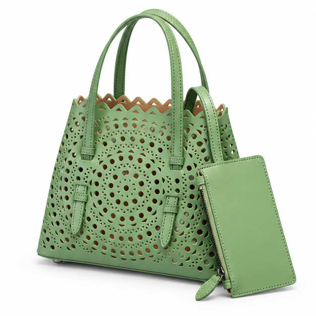 Sage Laser-Cut Tote With Matching Pouch-3