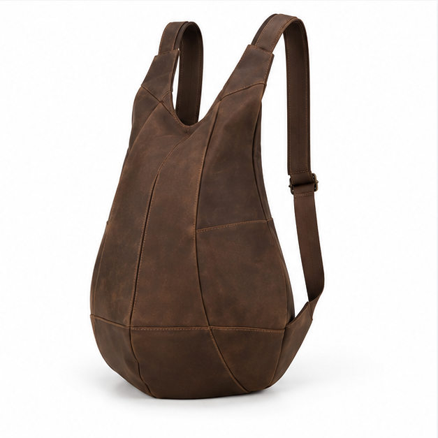 Dark Brown Adjustable Leather Backpack Bag-3