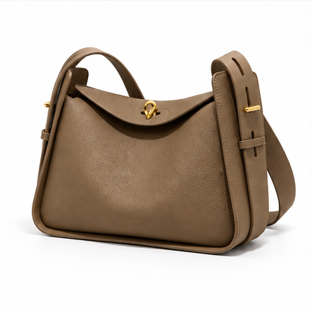 Elephant Grey Pebbled Leather Shoulder Bag-3