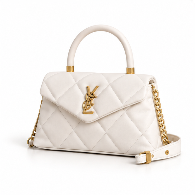 Ivory Quilted Top Handle Shoulder Bag-3