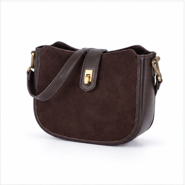 Elegant Brown Suede Crossbody Shoulder Bag-3