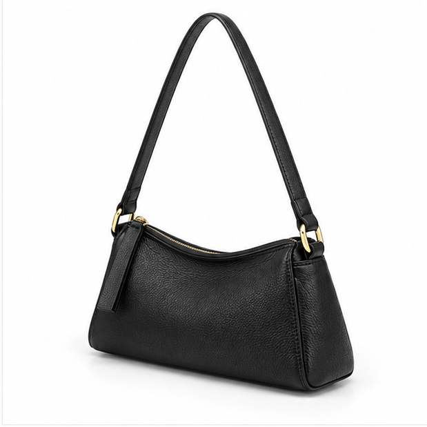 Black Pebbled Leather Shoulder Baguette Bag-3