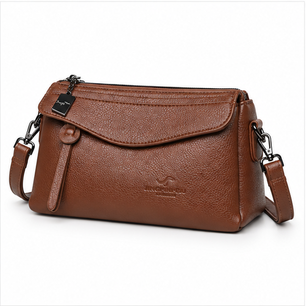 Elegant Brown Textured Leather Crossbody Handbag-3