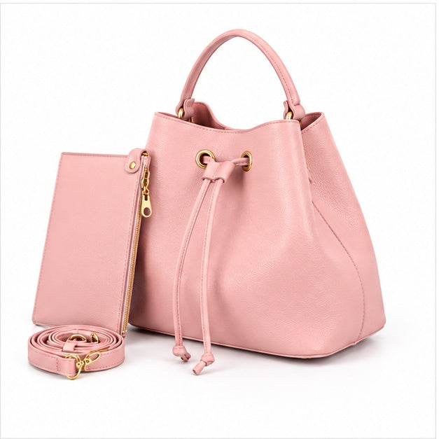 Pink Drawstring Bucket Handbag Pouch Set-3