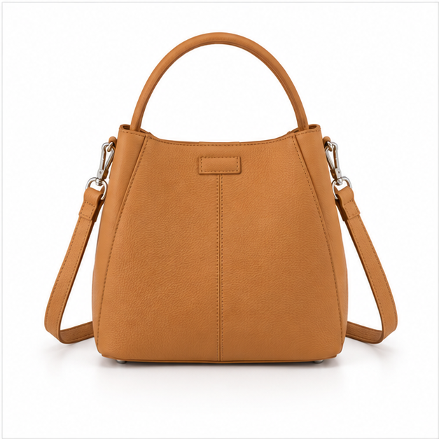 Elegant Tan Textured Leather Bucket Handbag-2