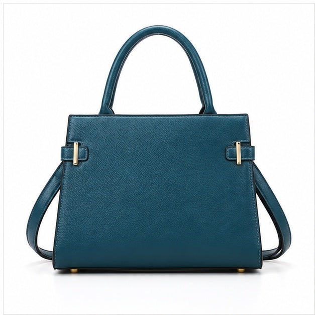 Teal Gold Lock Structured Shoulder Handbag-2