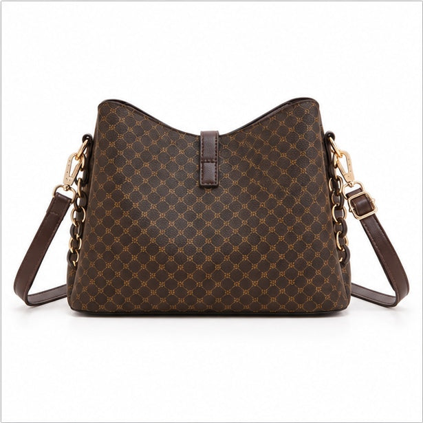 Elegant Coffee Monogram Chain Shoulder Handbag-2