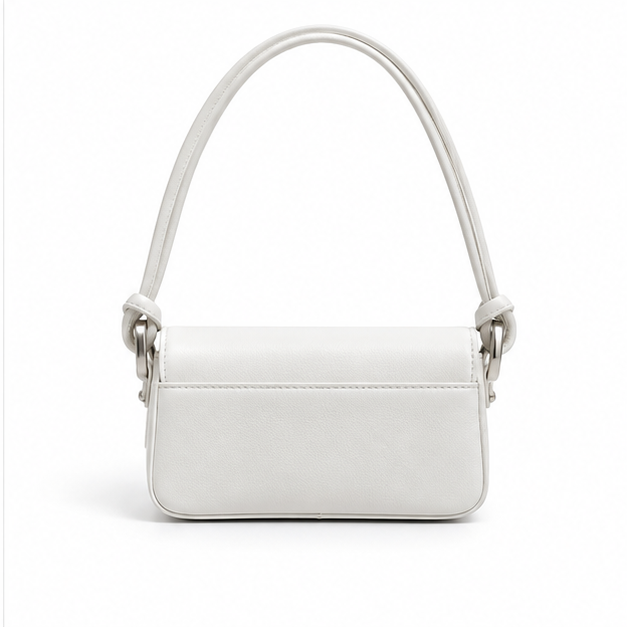 Elegant White Curved Flap Shoulder Bag