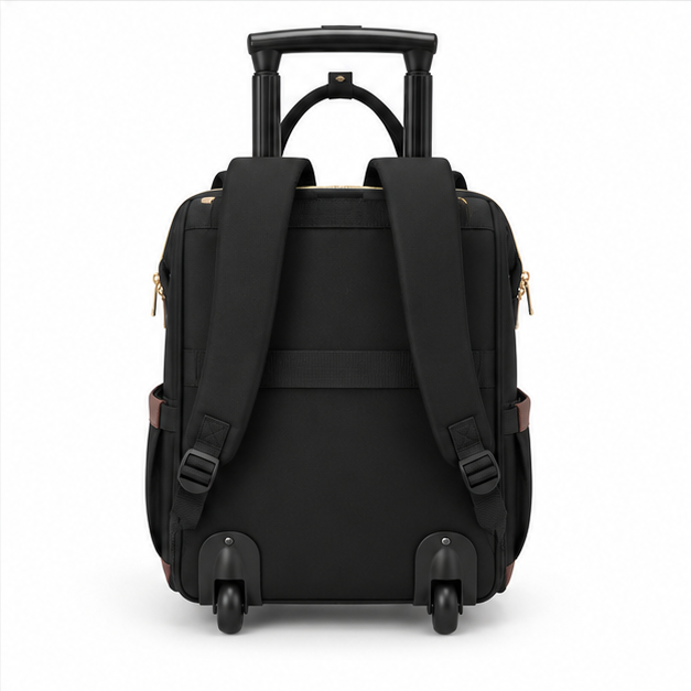Cream Black Quilted Rolling Travel Backpack-2