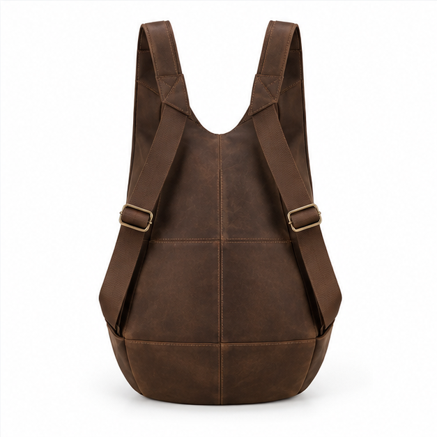 Dark Brown Adjustable Leather Backpack Bag-2