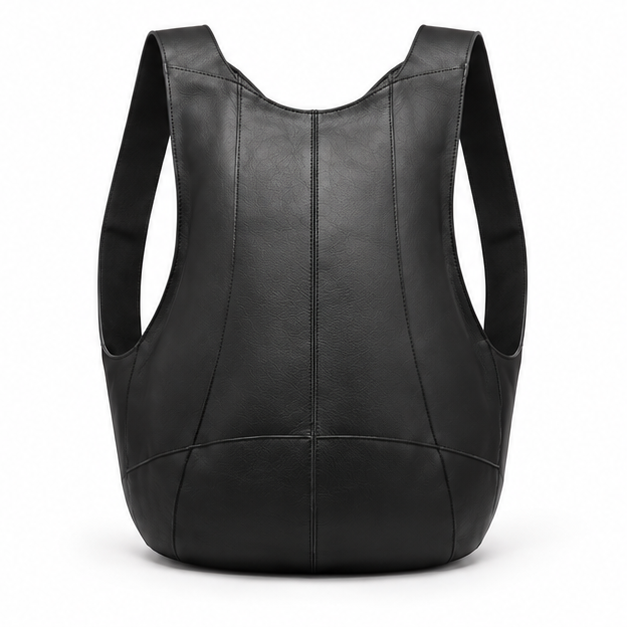 Black Minimalist Leather Everyday Shoulder Backpack-2