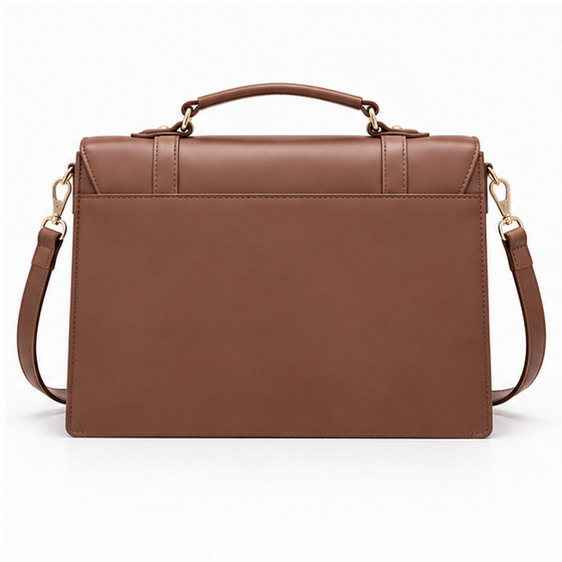 Elegant Brown Structured Buckle Shoulder Satchel-2