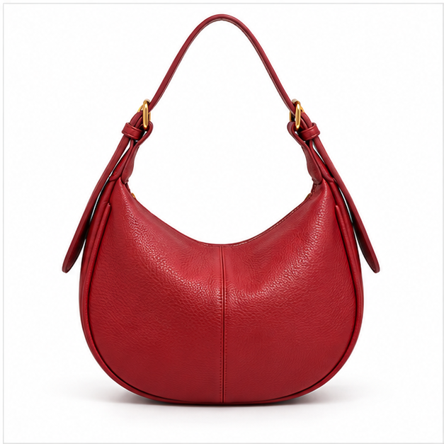 Red Crescent Slouchy Leather Shoulder Bag-2