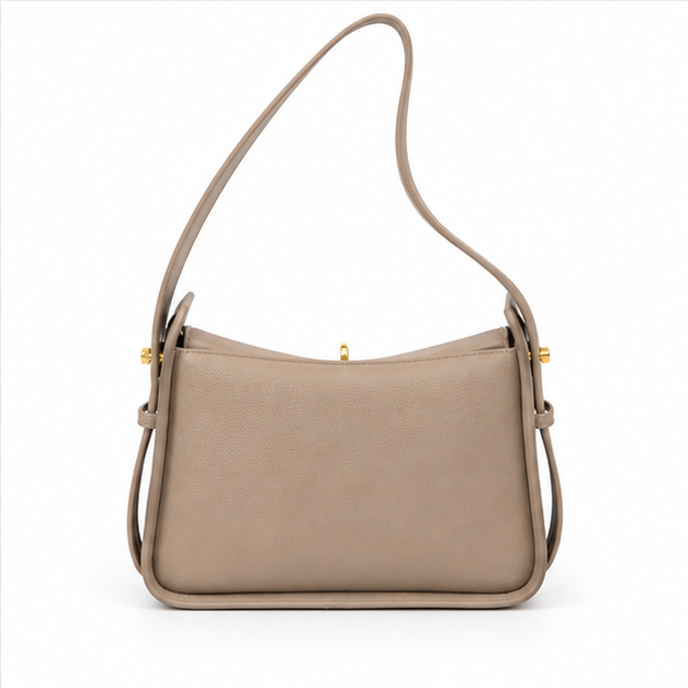 Grey Pebbled Leather Shoulder Handbag Design-2
