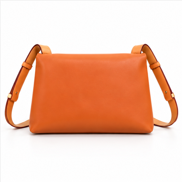 Orange Leather Flap Shoulder Crossbody Bag-2