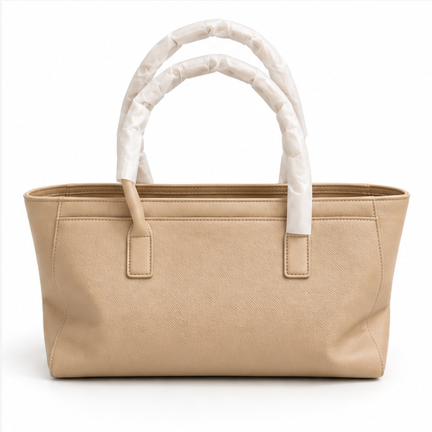 Beige Textured Everyday Carry Tote Handbag-2